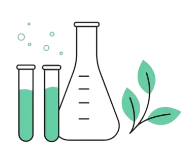 Illustration of natural ingredients icon with test tubes and leaves